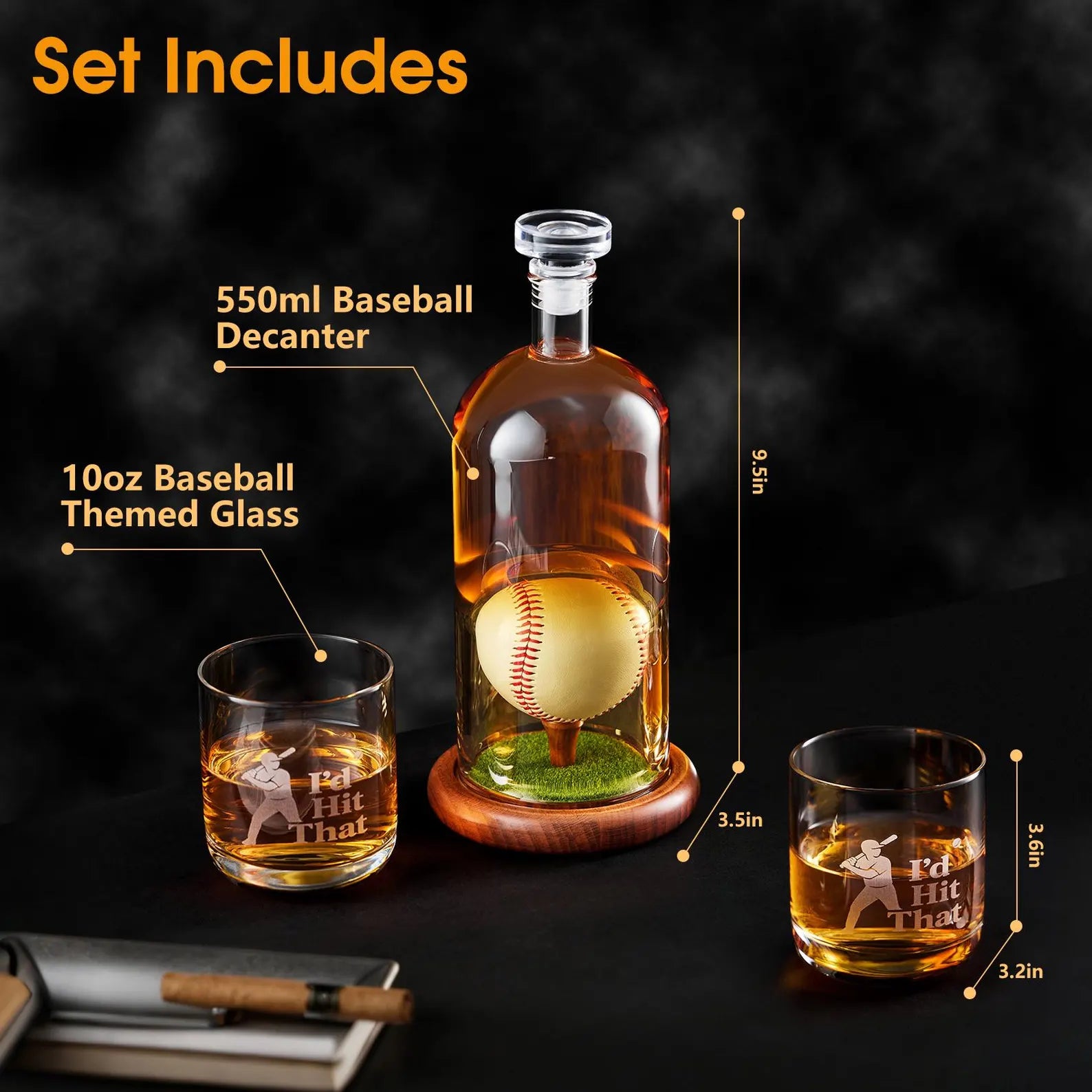 Whiskey Bottle - Baseball Set Edition with Glasses